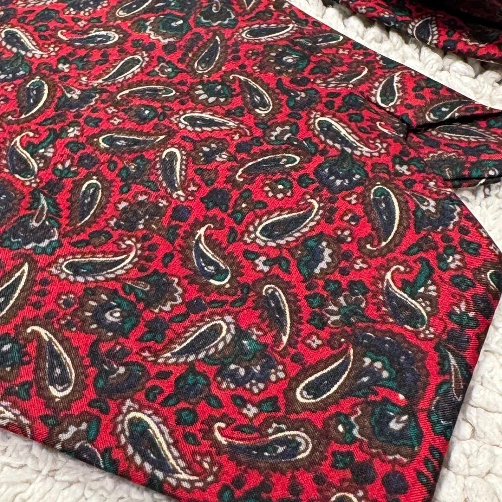 Angadi Tie Red Paisley 100% Silk Floral Grunge Necktie Vintage Casual Burgundy‎